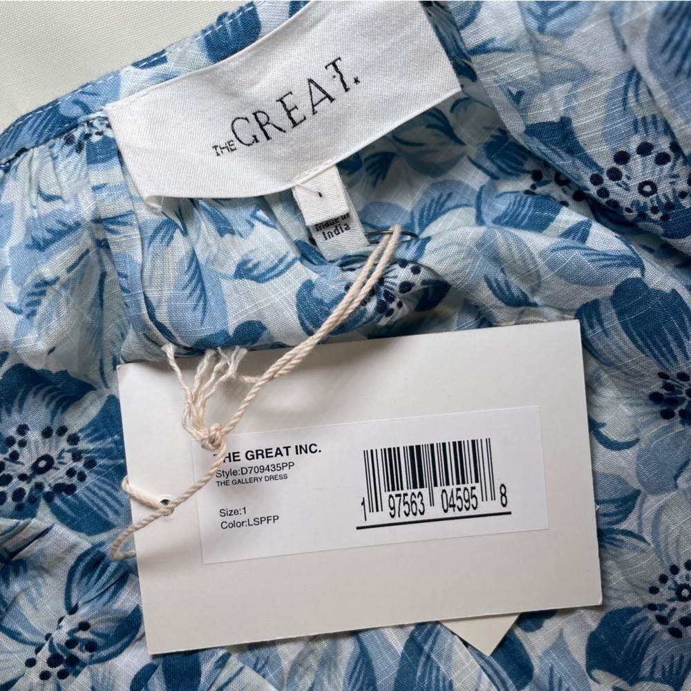NEW! The Great.- The Gallery Dress Light Sky Pressed Floral Size S Blue - Picture 14 of 16